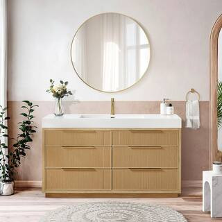 ROSWELL Hohhot 59.8 in. W x 19.7 in. D x 33.8 in. H Single Bath Vanity in Washed Ash Grey with Wh... | The Home Depot