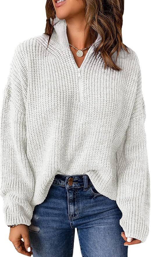 EVALESS Sweaters for Women Waffle Kint Long Sleeve Quarter Zip Pullover Polo V Neck Sweater for W... | Amazon (US)