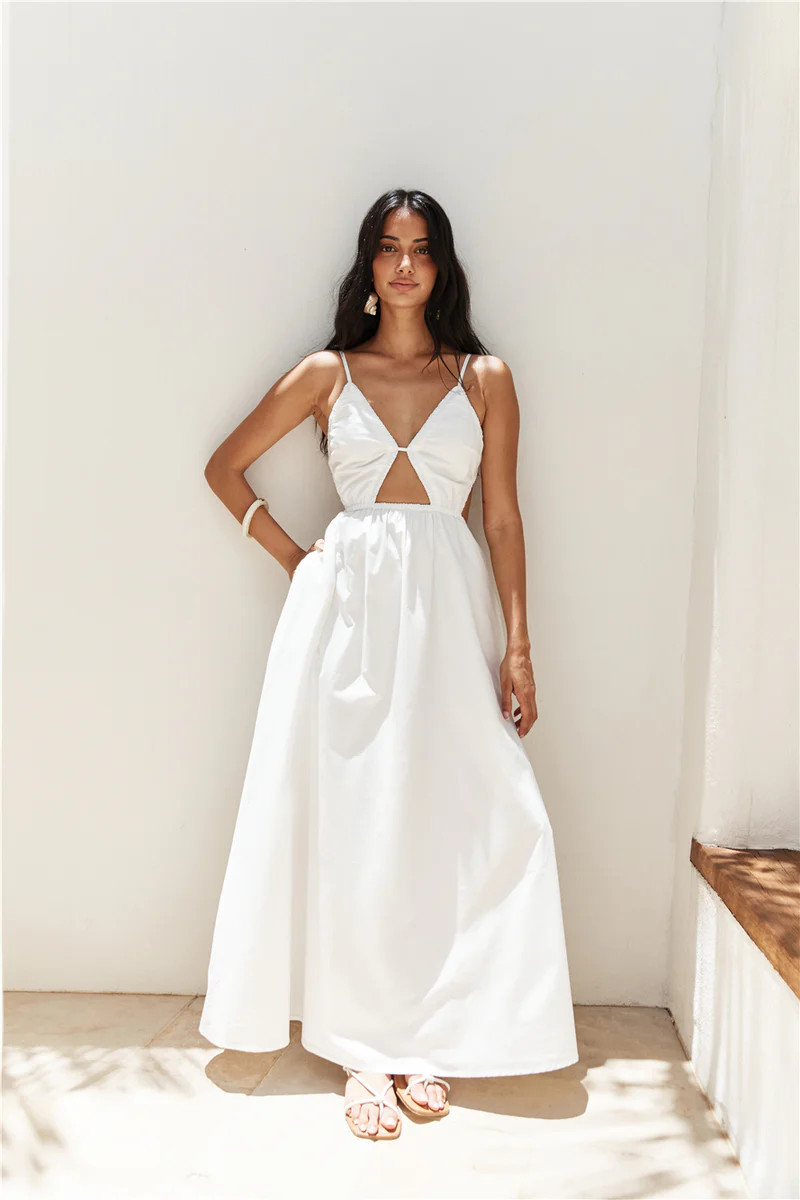 Lantern Trail Maxi Dress White | Fortunate One