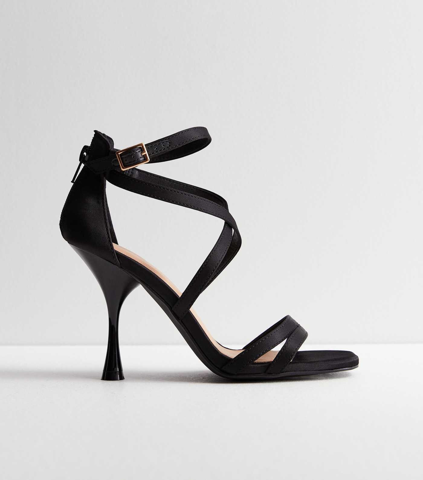 Black Satin Multi Strap Stiletto Heel Sandals | New Look | New Look (UK)