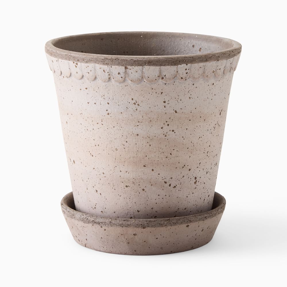 Helena Pot & Saucer Tabletop Planter, Medium, 7"D x 6"H, Terracotta Clay, Gray | West Elm (US)