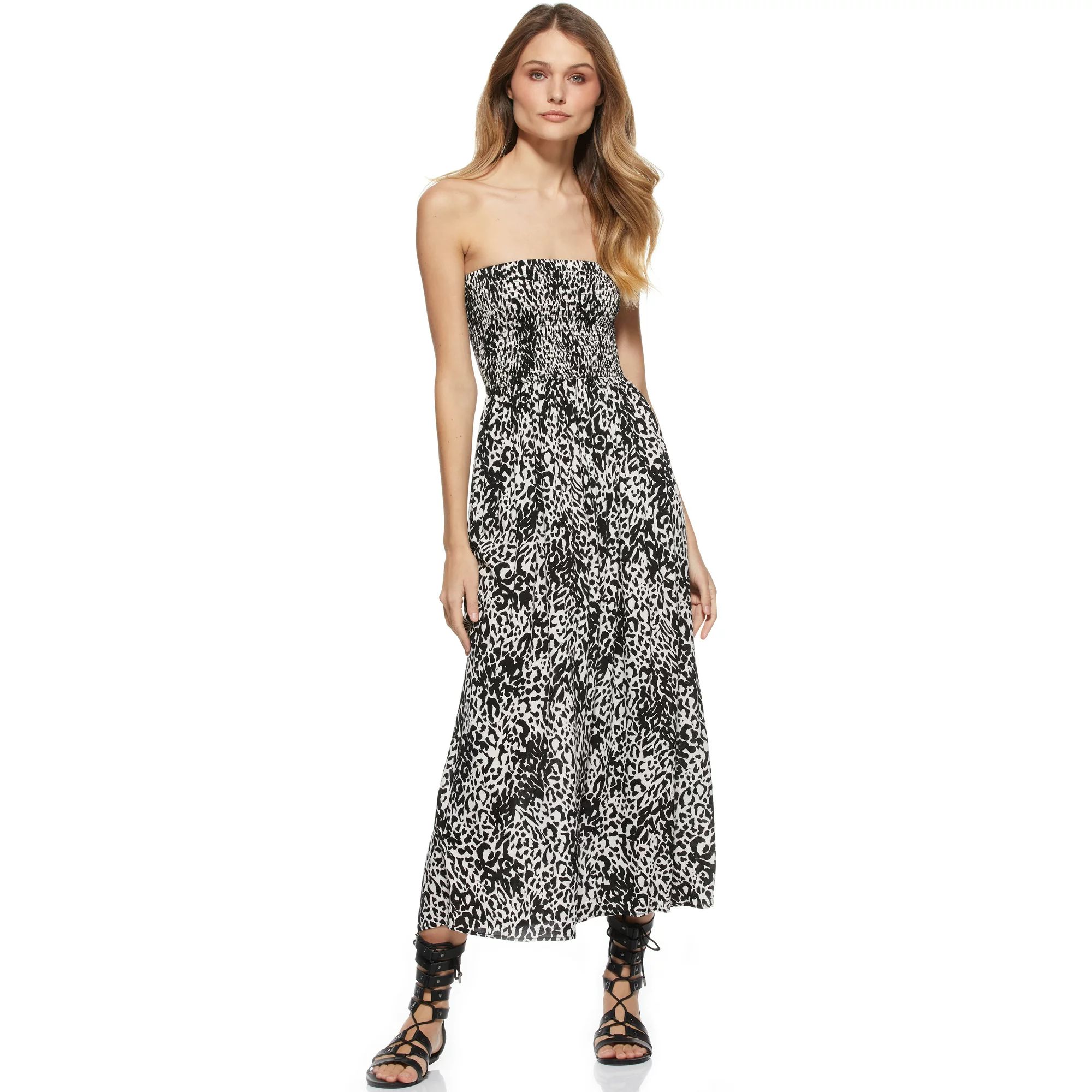 Scoop Women's Strapless Smocked Midi Dress | Walmart (US)