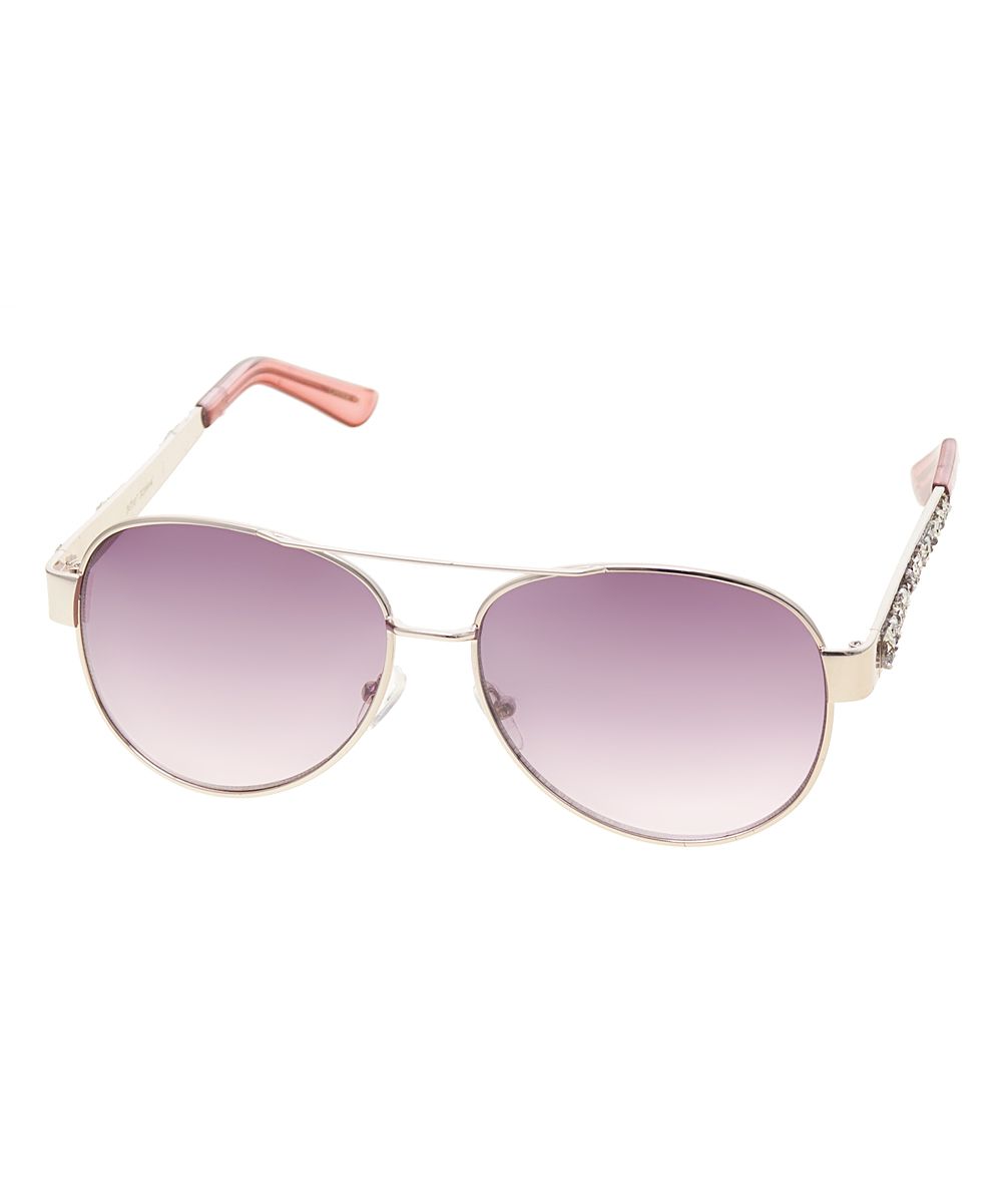 Betsey Johnson Women's Sunglasses PURPLE - Purple Embellished-Arm Aviator Sunglasses | Zulily