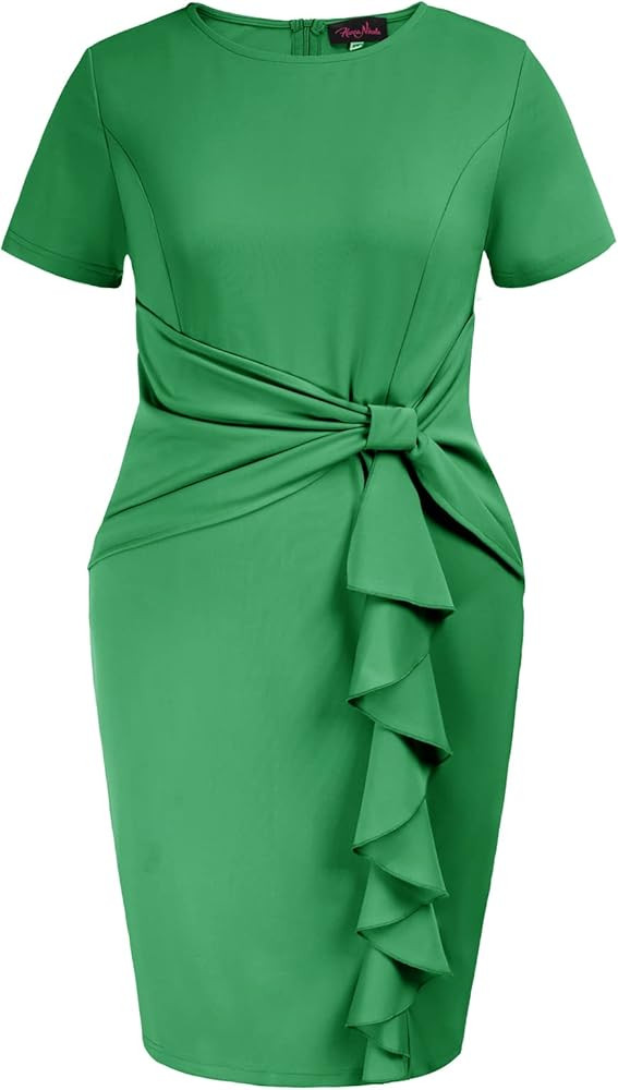 Hanna Nikole Women's Plus Size 50s Vintage Ruffle Peplum Cocktail Pencil Knee Dress | Amazon (US)