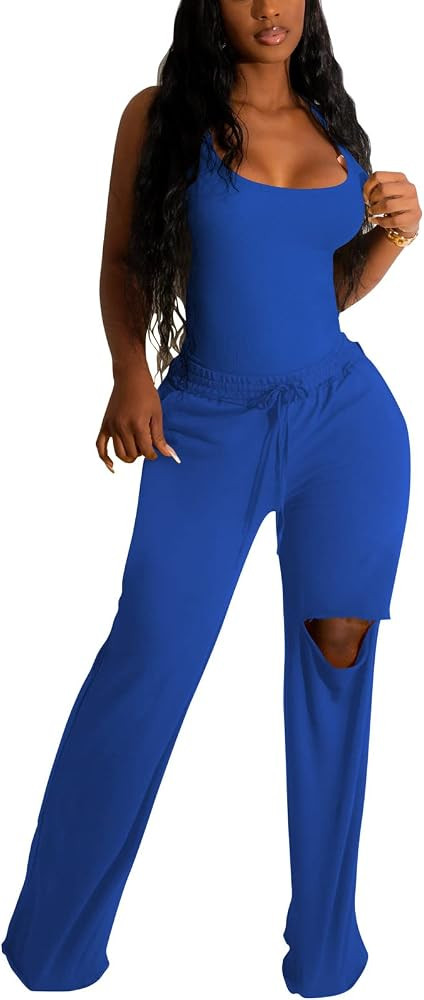 Two Piece Outfits For Women Casual Sleeveless Sweat Suits | Amazon (US)