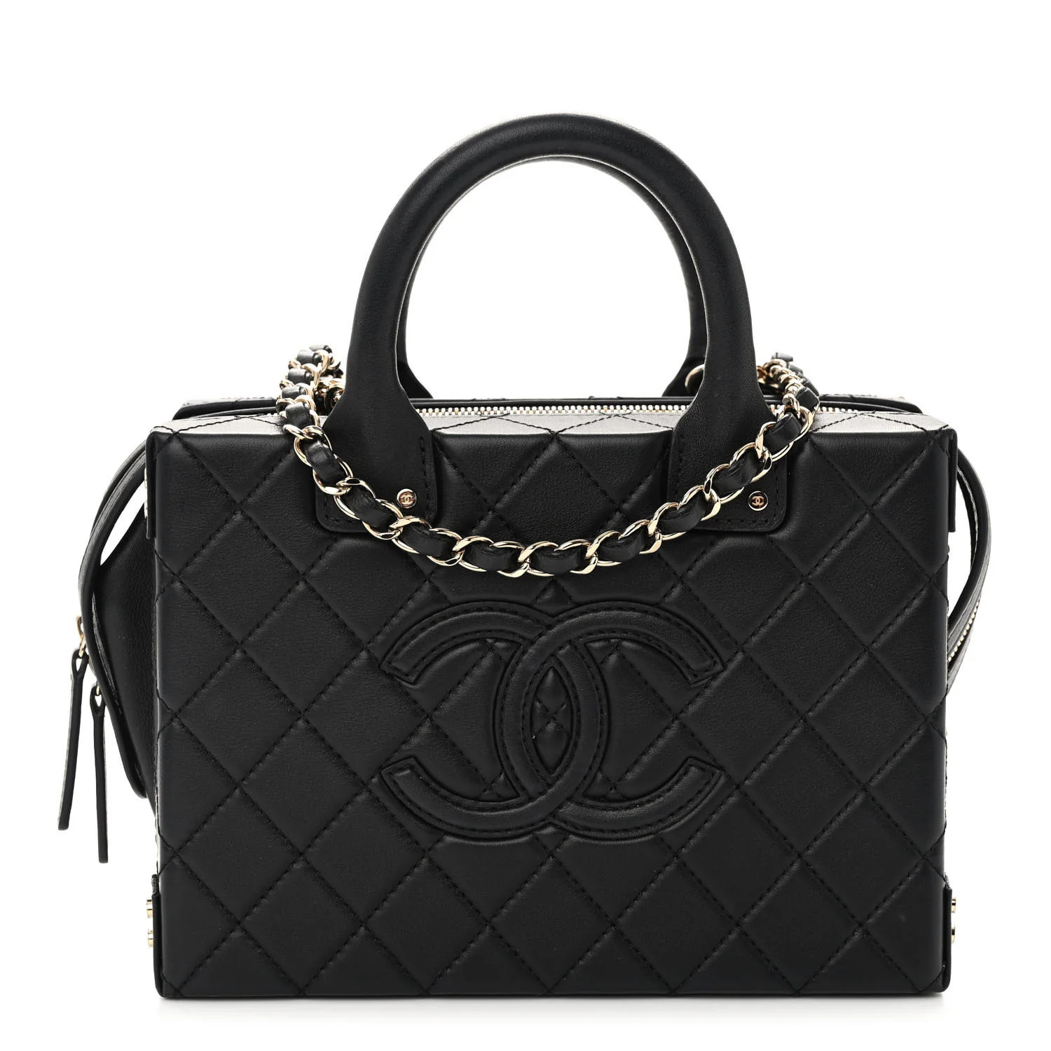 Calfskin Quilted Studded Square Vanity Case Black | FASHIONPHILE (US)