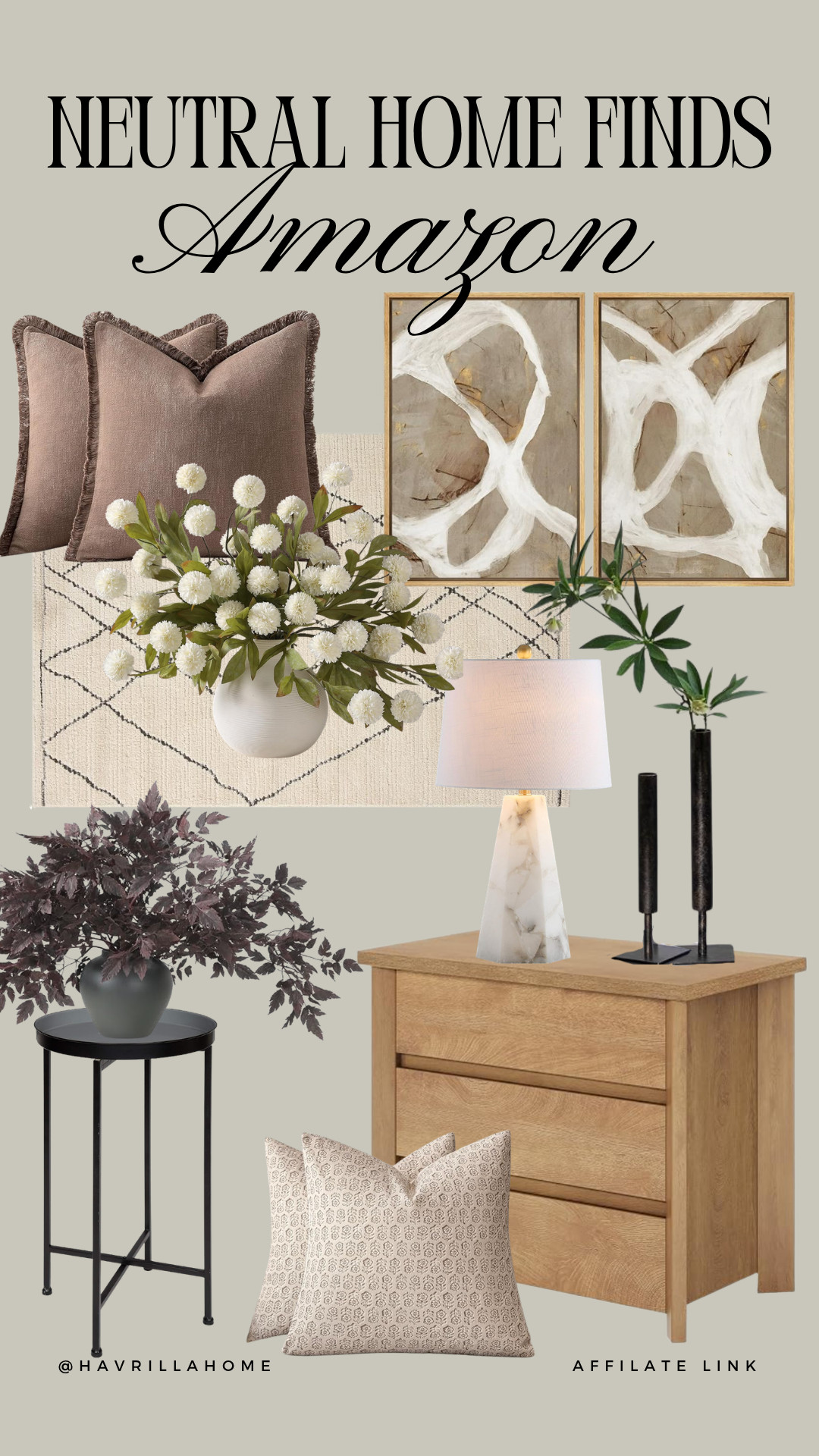 Neutral Home Finds Amazon, neutral home decor, Amazon home finds, home styling ideas, neutral decor, living room decor, bedroom decor, throw pillows, abstract wall art, marble table lamp, accent table, faux florals, neutral area rug, wood nightstand, modern traditional decor, cozy home decor, beige home decor, warm neutral interiors, affordable home decor, Amazon decor finds, designer home look

#LTKHome