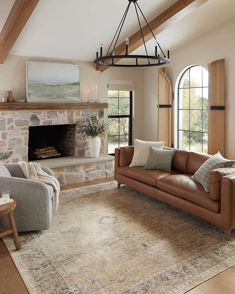 Loloi Magnolia Home by Joanna Gaines Millie Collection MIE-03 Gold/Charcoal 7'-10" x 7'-10", .25"... | Amazon (US)