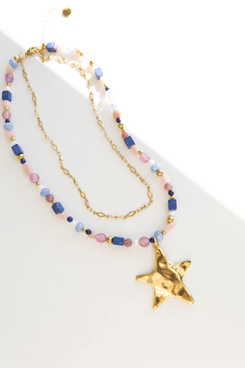 Ziggy Star Layered Necklace - Blue | BÉLJOY