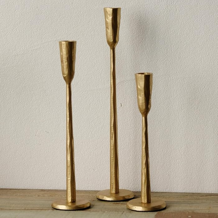 Gold Iron Taper Candle Holder Set of 3, Heavy Wrought Iron Candlestick Holders Decorative Candle ... | Amazon (US)