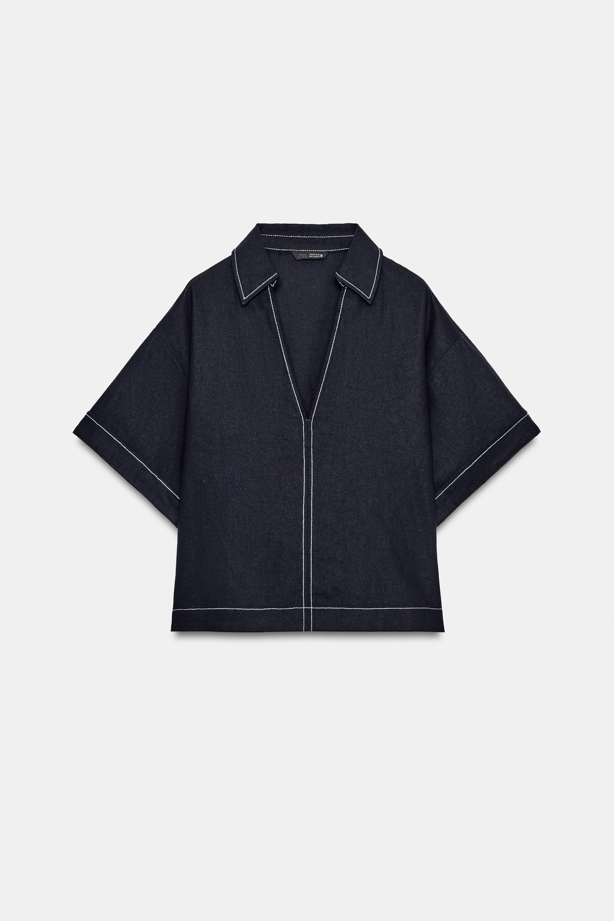 LINEN BLEND SHIRT WITH CONTRAST TOPSTITCHING | Zara US