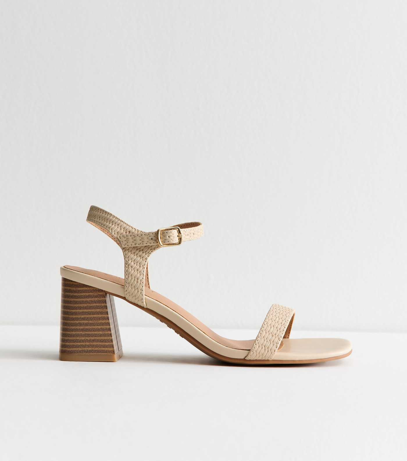 Cream Raffia And Faux Leather Heeled Sandals | New Look | New Look (UK)