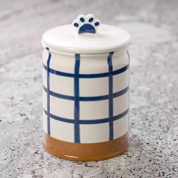 Blue Plaid Pet Treat Jar | Kirkland's Home