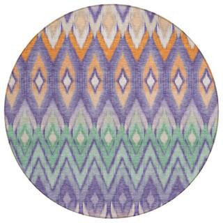 Purple, Lilac, Orange 8 ft. Round Woven Oriental Polyester Round Indoor/Outdoor Area Rug | The Home Depot