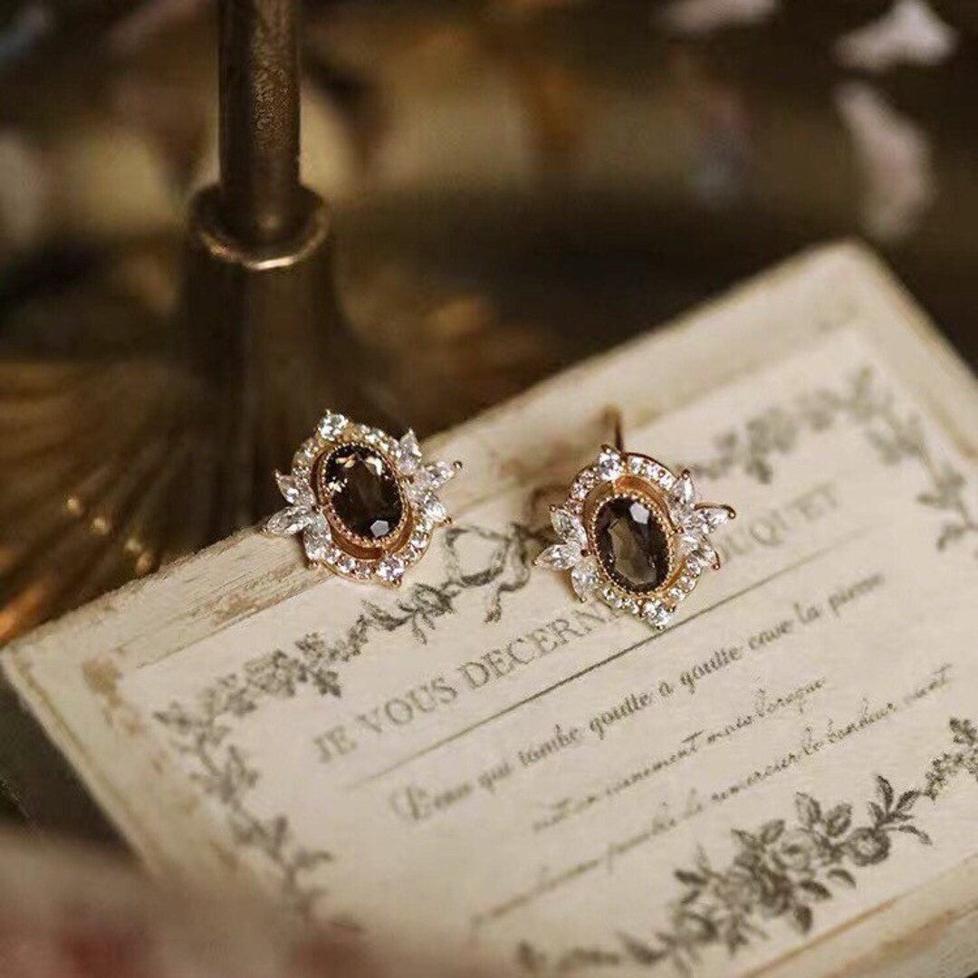 Vintage Stud Earrings, Dainty Bridal Earrings, Smoky Quartz Earrings, Art Nouveau Wedding Earring... | Etsy (US)