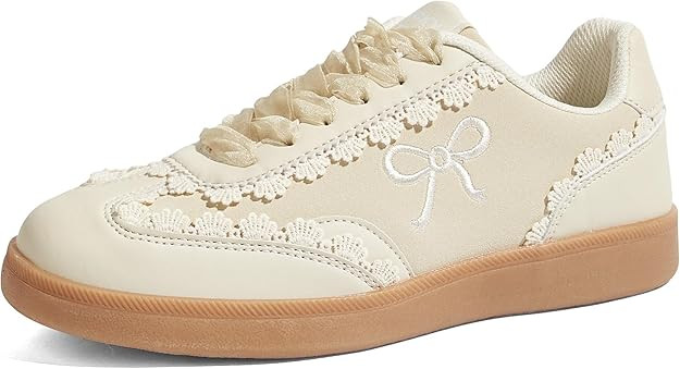 LUCKY STEP Women’s Lace Detail Casual Sneakers Organza Ribbon Lace-Up Fashion Vintage Gum Sole ... | Amazon (US)