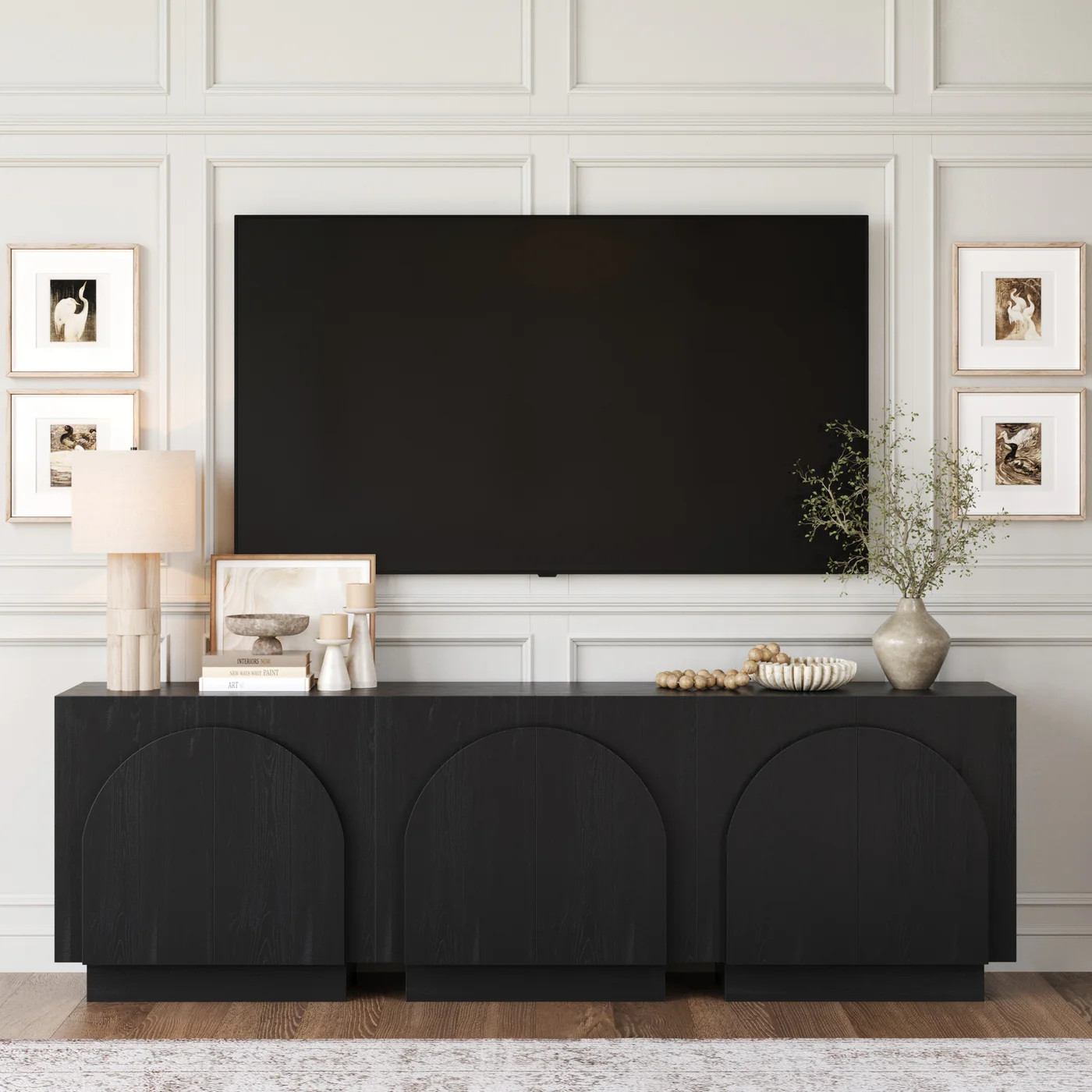 Arched TV Console Credenza Black (Set of 3) | Nathan James