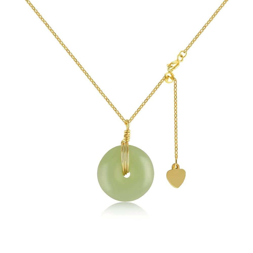 DAUMIER Jade Necklace 925 Sterling Silver 14K Gold Plated Jade Pendant Necklaces for Women Natura... | Amazon (US)