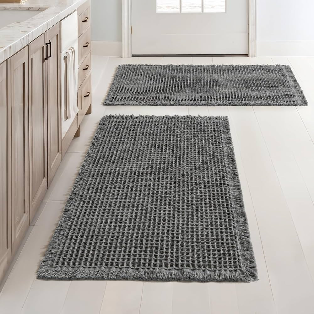 MIULEE Set of 2 Waffle Bathroom Rugs, Boho Bath Rugs Non Slip Washable, Super Absorbent Bath Mats... | Amazon (US)