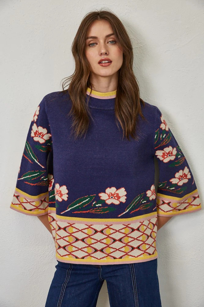 Garden Border Jacquard Sweater | HAILOS