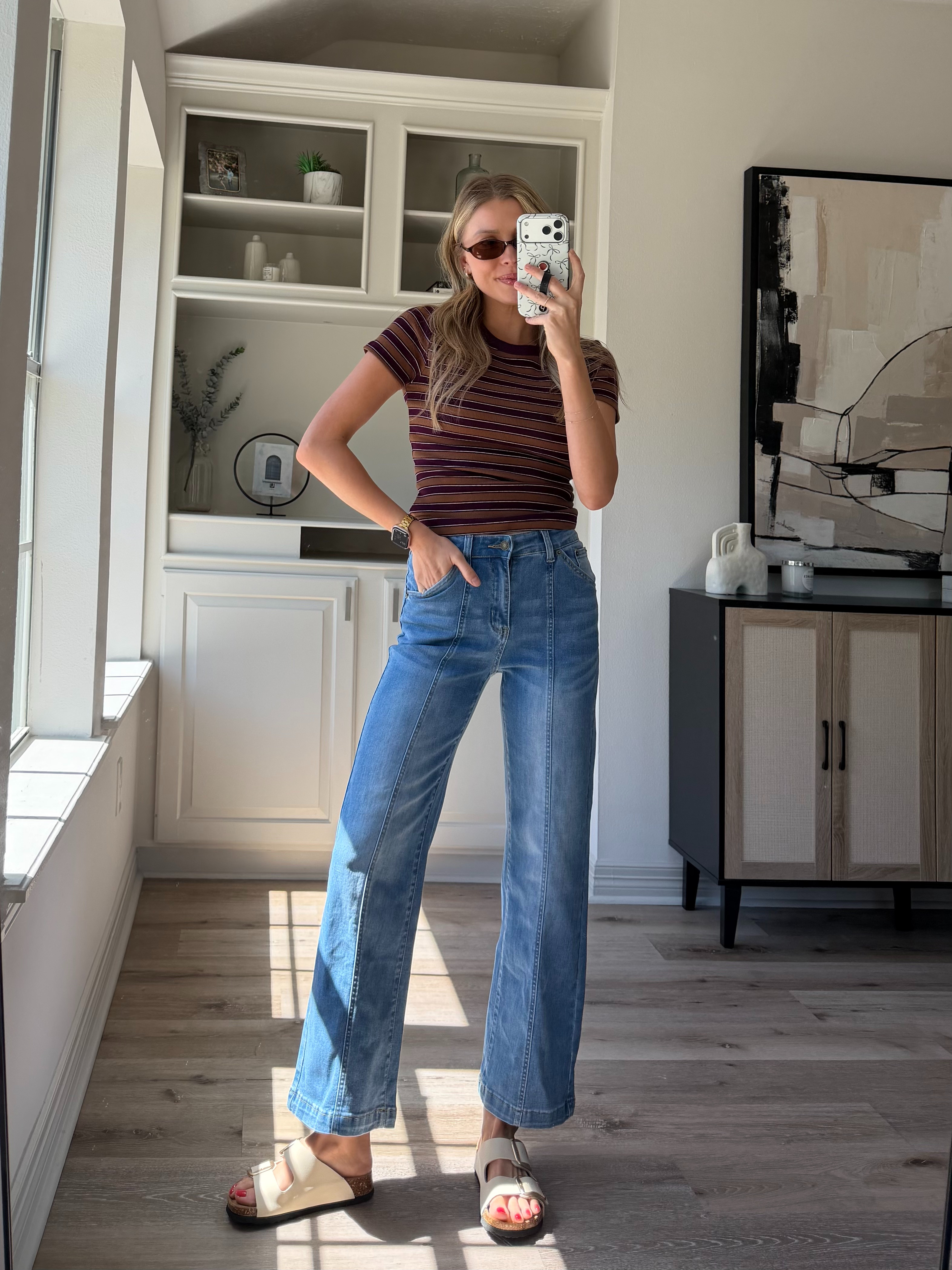 Casual, but cute everyday mom outfit! Wearing S in stretchy ribbed tee and 2 in jeans!  

 #LTKootd