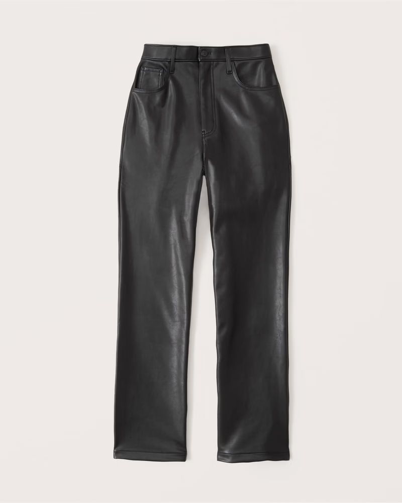 Abercrombie & Fitch Women's Curve Love Vegan Leather 90s Straight Pants in Black - Size 31 | Abercrombie & Fitch (US)