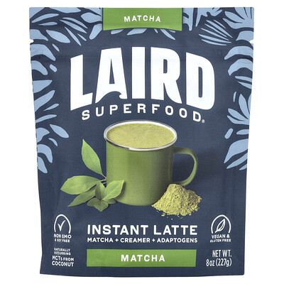 Laird Superfood, Instant Latte, Matcha + Cramer + Adaptogens, Matcha, 8 oz (227 g) | iHerb
