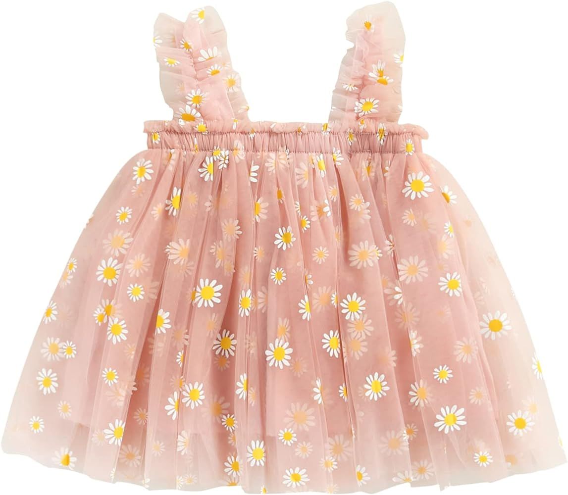 Little Toddler Baby Girl Lace Square Neck Ruffle Short Sleeve Dress Princess Tulle Tutu Dresses S... | Amazon (US)