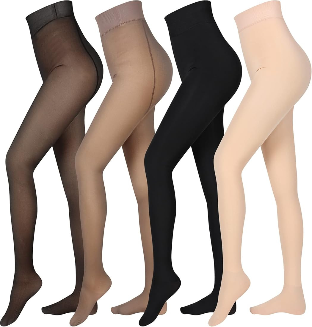 Foaincore 4 Pairs Fleece Lined Tights Women Fleece Lined Leggings Translucent Winter Sheer Tights... | Amazon (US)