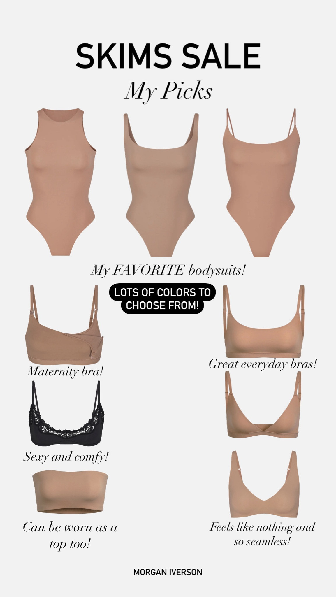 I looooove this brand so much! The quality is incredible and they have so many colors to choose from to find your perfect shade! They also have bright and other neutral colors in general! Most of my bodysuits are Skims and most of my bralettes are also Skims! This fabric on sale specifically is so soft and comfortable and great for everyone! They’re also size INCLUSIVE with sizes ranging from XXS-5X! I wear a small in all of their bodysuits and bras! #morganiverson #sale #undergarments #bras #bodysuits 

#LTKSaleAlert #LTKFindsUnder50