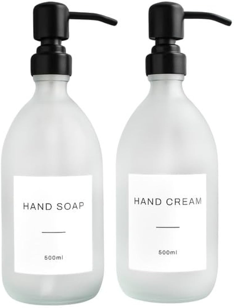 Two Pack Hand Soap & Hand Cream Frosted White Bottle Set Of 2 - Refillable Liquid Dispenser And P... | Amazon (UK)