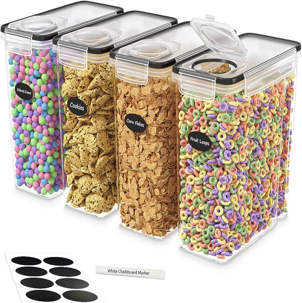 DWËLLZA KITCHEN Cereal Containers Storage - 4 Pack Cereal Dispenser Airtight Food Storage Contai... | Amazon (US)