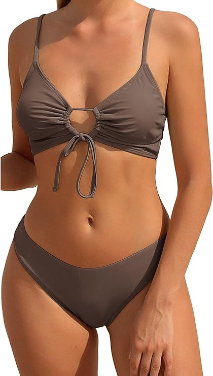 Bikini Set for Women Two Piece Swimsuits High Waisted Cut Out Tie Front Cheeky Crisscross Halter ... | Amazon (US)