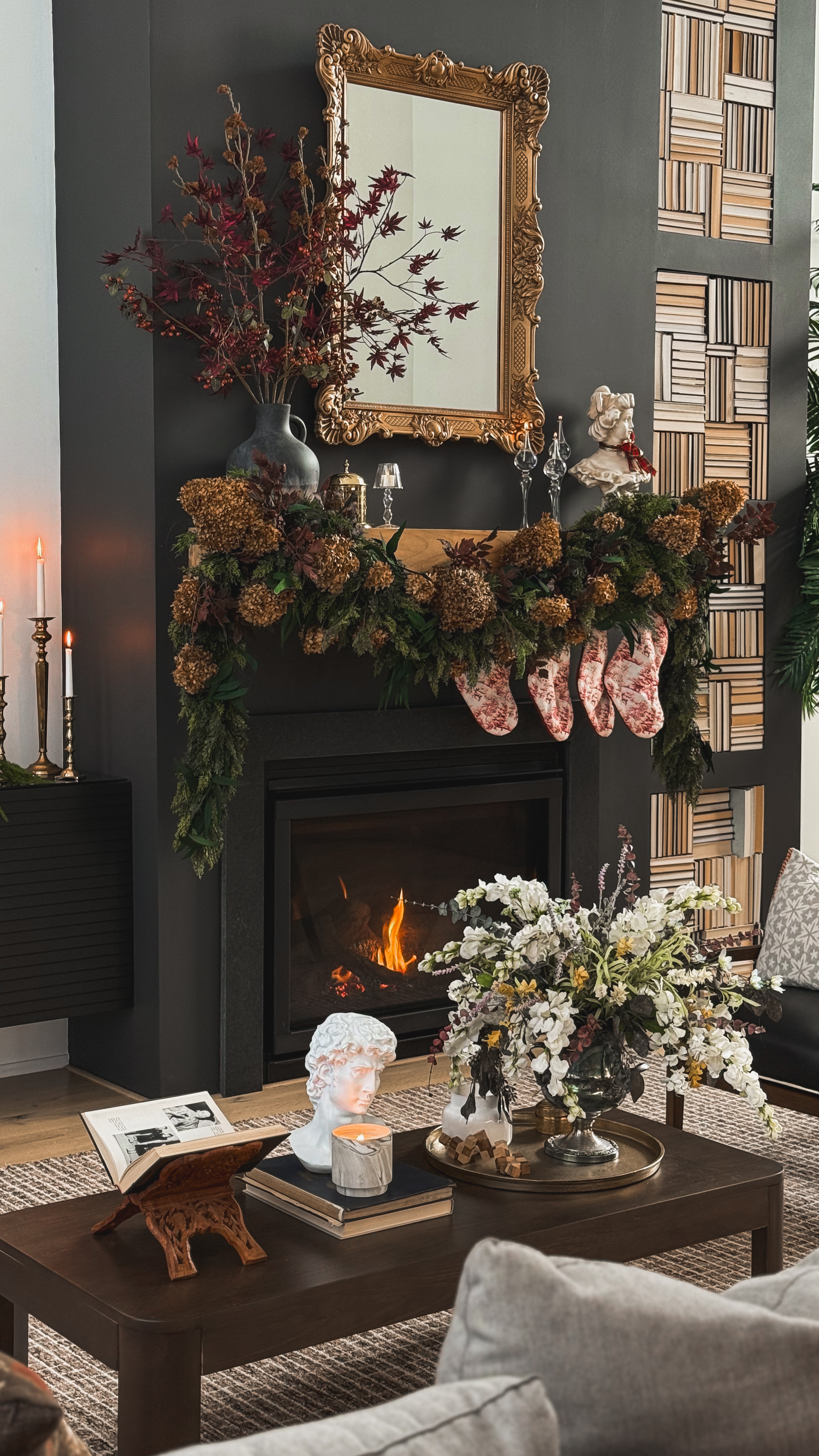 The mantle is ready for Christmas. So many of these items here have actually been collected over time, from thrift stores and estate sales!  

 #LTKHoliday #LTKSeasonal #LTKHome