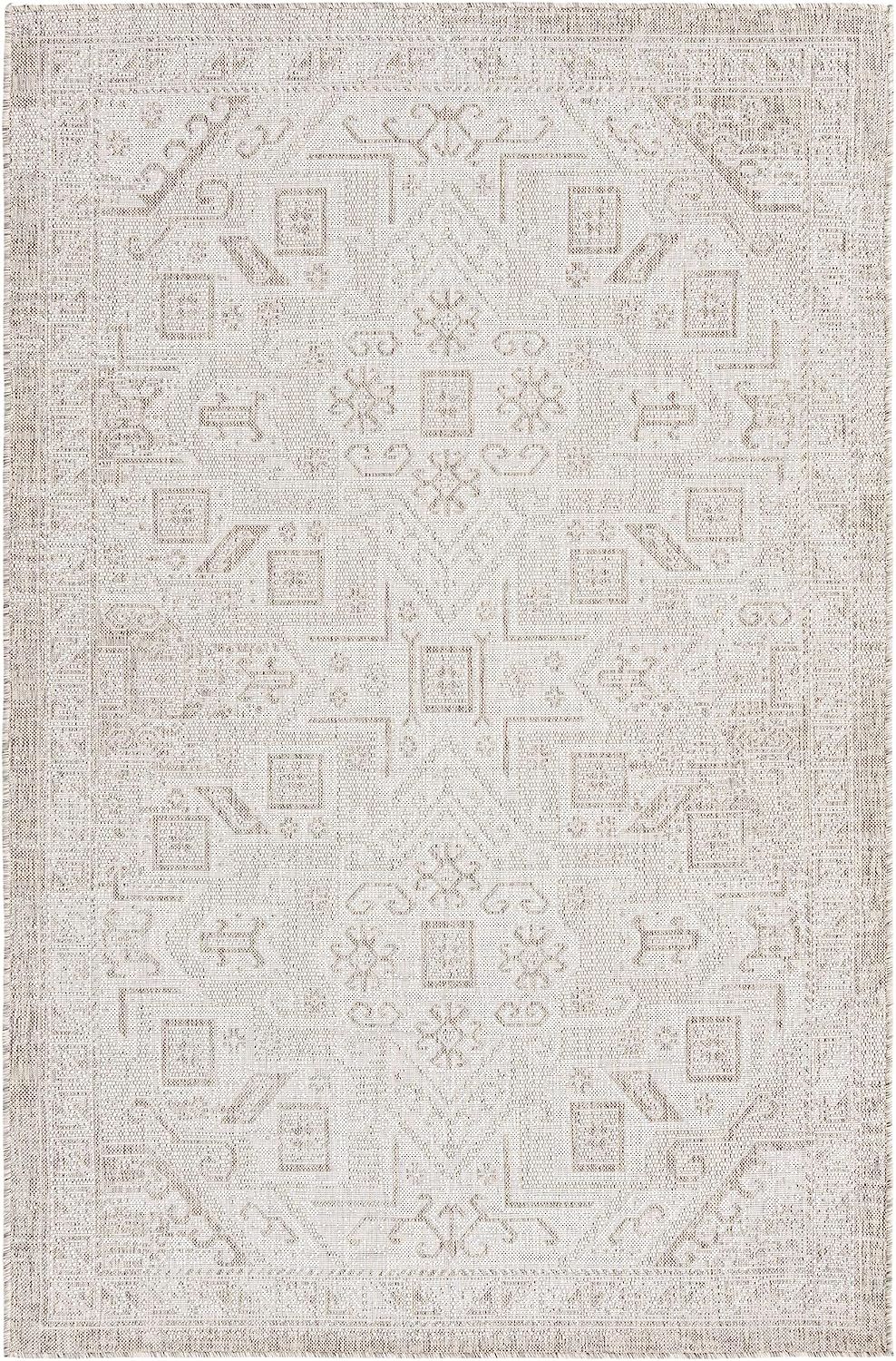 Rugs.com Outdoor Aztec Collection Rug - 5' 3 x 7' 10 Light Gray Flatweave Rug Perfect for Living ... | Amazon (US)