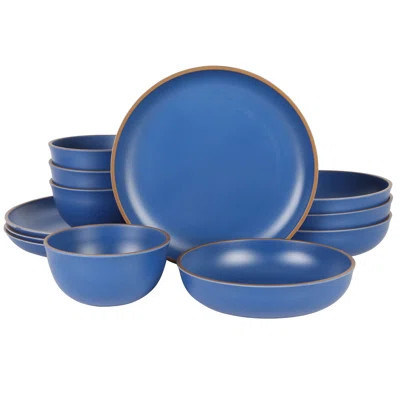 Gibson Home Rockabye 12 Piece Double Bowl Malemine Dinnerware Set in Blue | Wayfair North America