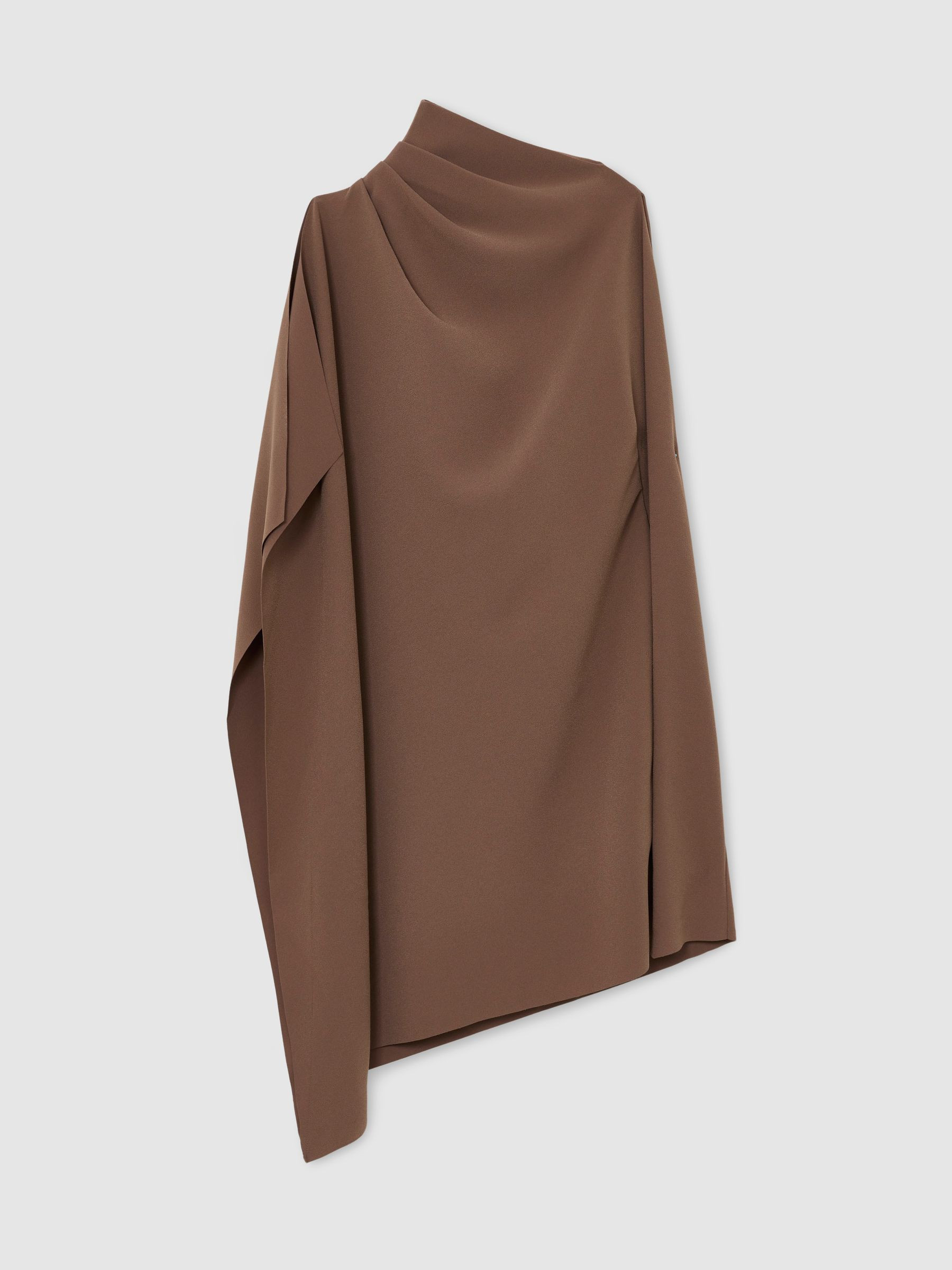 Reiss One-Shoulder Draped Mini Dress in Taupe Brown - REISS | Reiss UK