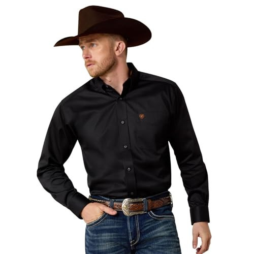 ARIAT Mens Solid Twill Classic Fit - Long Sleeve Western Button-Down Shirt, Black, X-Small US | Amazon (US)