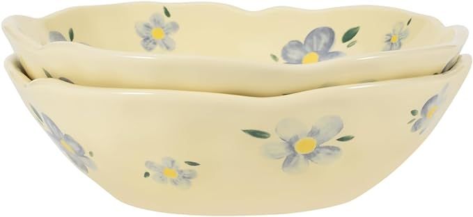 Koythin Salad Bowls Set of 2, Cute Blue Flower Ceramic Bowls, Cream Yellow Serving Bowl for Pasta... | Amazon (US)