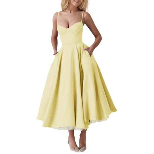 Womens Corset Dress Spaghetti Strap Bustier Midi Dress Vintage Party Dress Flowy Pleated Hem Low Cut Prom Dresses Vintage Straps Cocktail Dress Ruched Waist | Amazon (US)