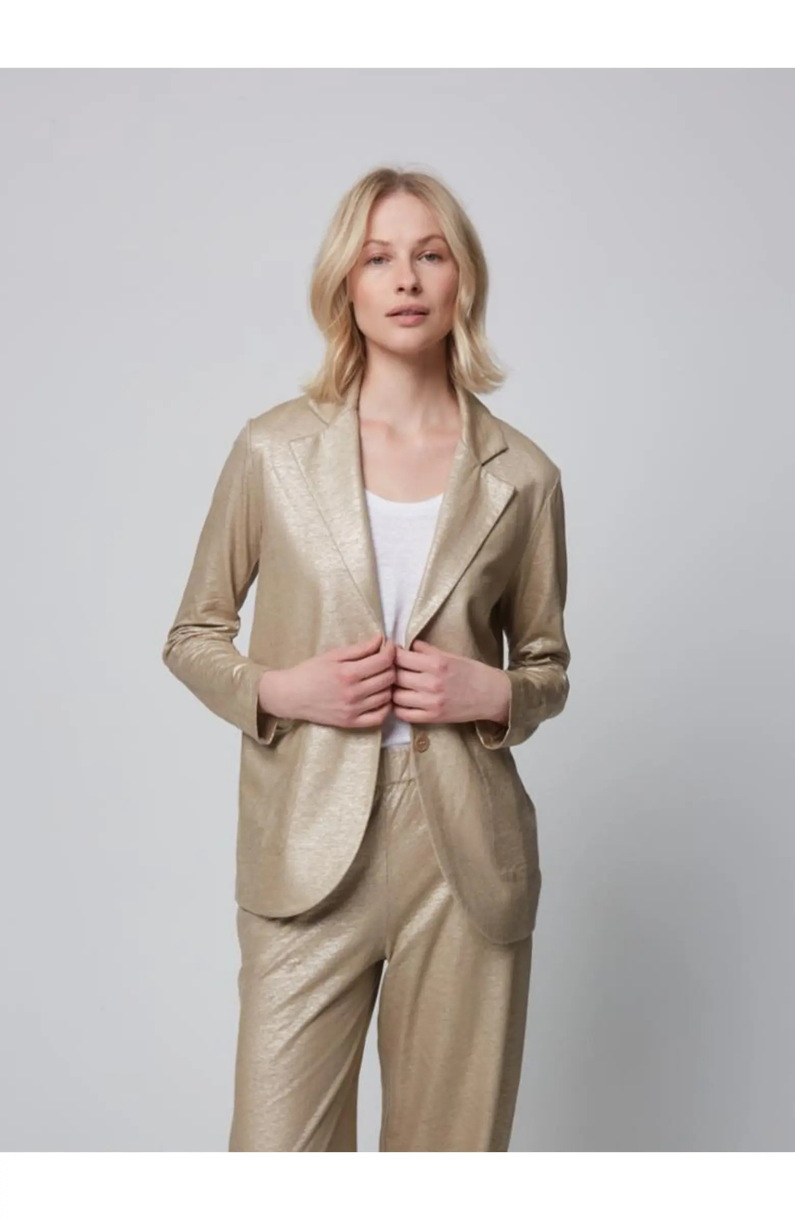 Majestic Filatures Stretch Metallic Linen One Button Blazer | Nordstrom | Nordstrom