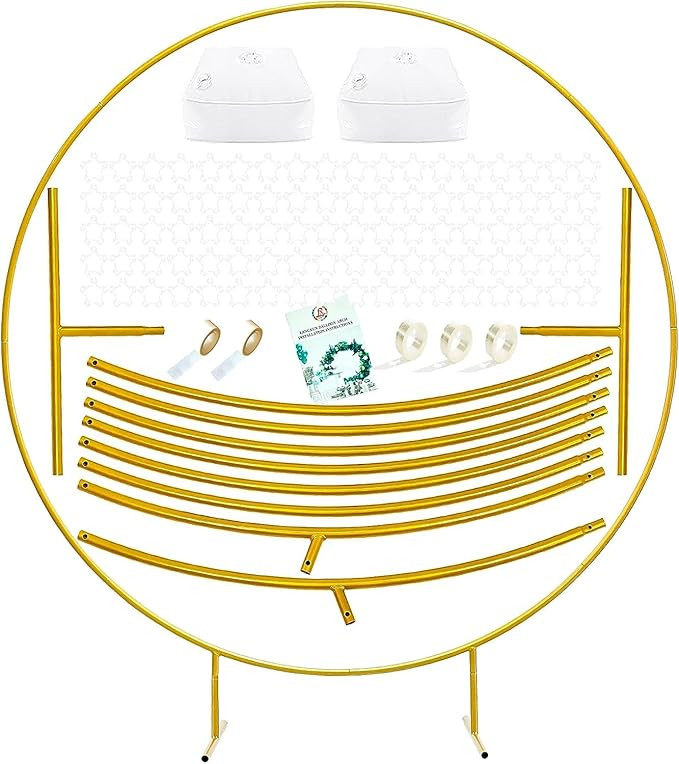 LANGXUN 7.2ft Gold Metal Round Balloon Arch kit, Backdrop Circle Stand Arch Frame for Wedding Bir... | Amazon (US)