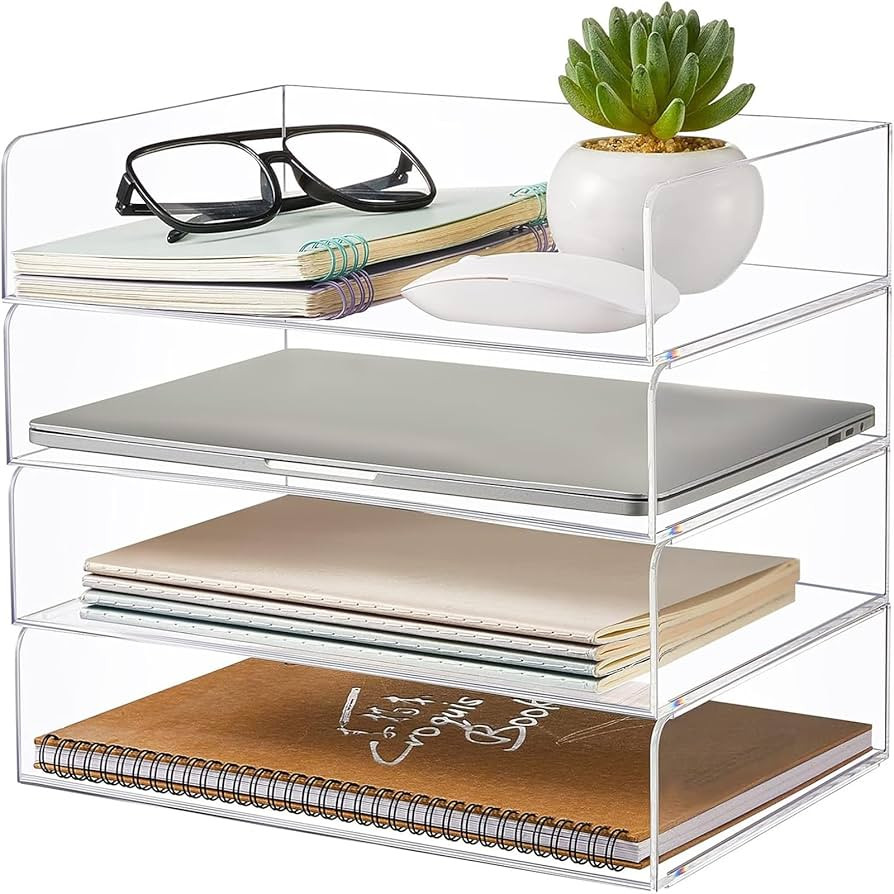 Harloon 4 Tier Acrylic Paper Tray Paper Organizer for Desk Clear File Organizer 12. 4 x 8. 7 x 2.... | Amazon (US)