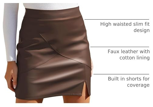 We1Fit Womens Fuax Leather Skirt High Waisted Bodycon Pencil Mini Skirts with Shorts | Amazon (US)