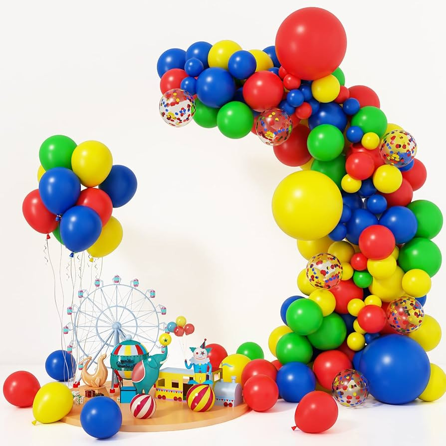 RUBFAC 123pcs Primary Balloons Carnival Circus Balloon Arch Garland Kit, Red Yellow Blue Green Ba... | Amazon (US)