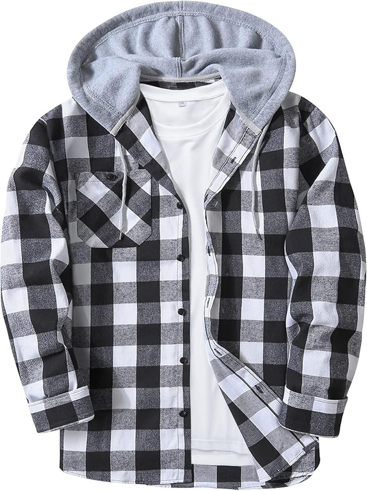 ZITY Men's Flannel Hoodie Shirts Casual Button Down Plaid Shirt Jackets for Men Long Sleeve Styli... | Amazon (US)