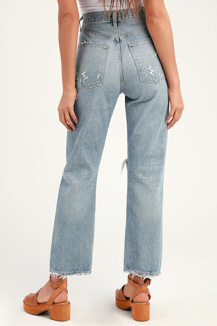 '90s Mid Rise Light Wash Distressed Jeans | Lulus (US)