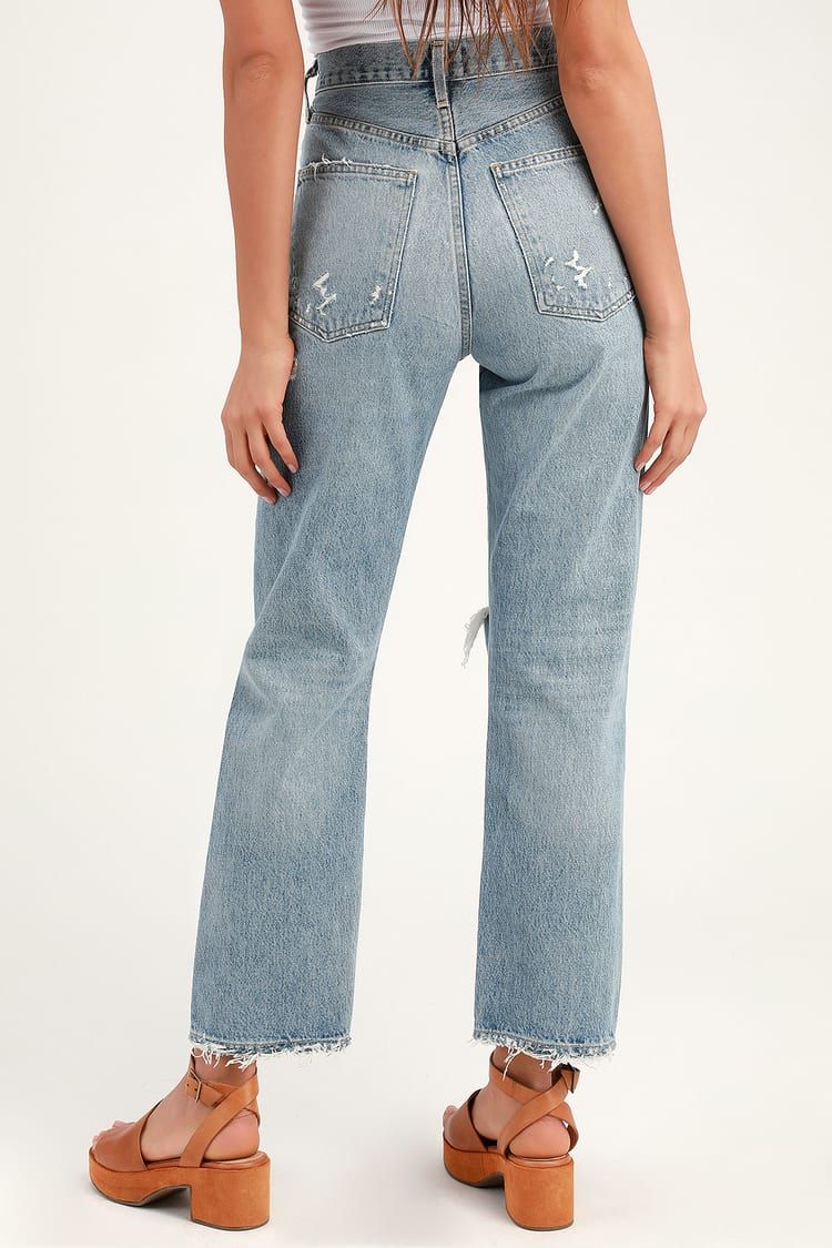 '90s Mid Rise Light Wash Distressed Jeans | Lulus (US)