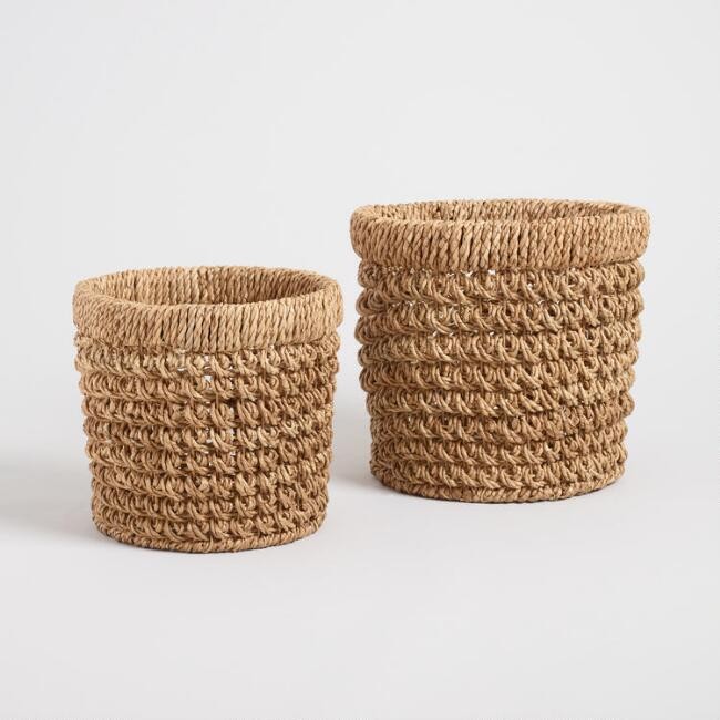 Natural Hyacinth Curled Weave Harlow Baskets | World Market
