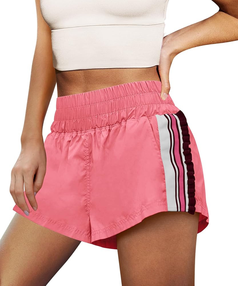 LAMISSCHE Womens Running Shorts Athletic High Waisted Biker Shorts Summer Workout Quick Dry Strip... | Amazon (US)